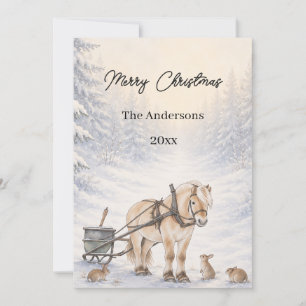 Christmas Photo Farm Horse Animals Winter Holiday Card