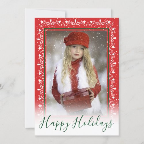 Christmas Photo Festive Red and White Frame Holiday Card