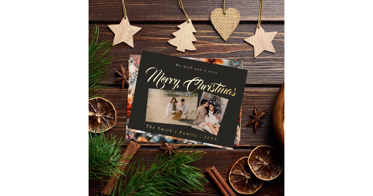 Christmas photo foil holiday postcard | Zazzle