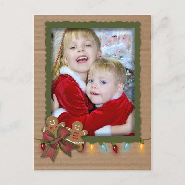 Christmas photo frame on cardboard holiday postcard (Front)