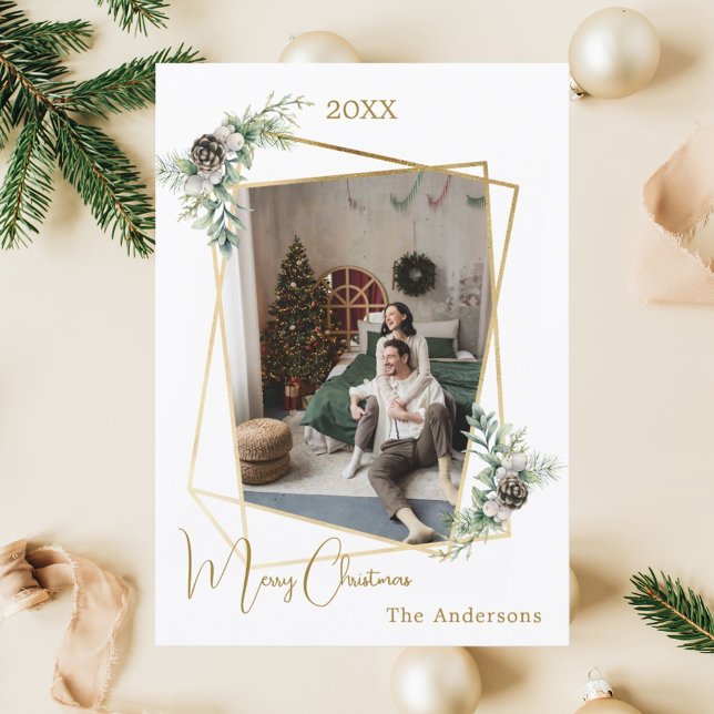 Christmas photo geometric gold modern holiday card (Creator Uploaded)