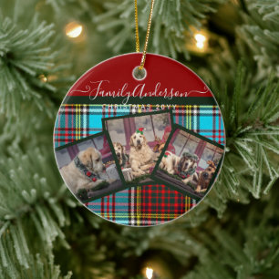 CHRISTMAS PHOTO GIFT - Anderson Tartan Collage Ceramic Ornament