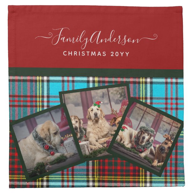 CHRISTMAS PHOTO GIFT - Anderson Tartan Collage Cloth Napkin (Front)