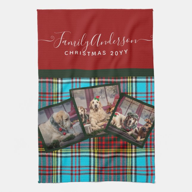 CHRISTMAS PHOTO GIFT - Anderson Tartan Collage Kitchen Towel (Vertical)
