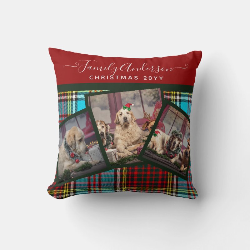 CHRISTMAS PHOTO GIFT - Anderson Tartan Collage Throw Pillow