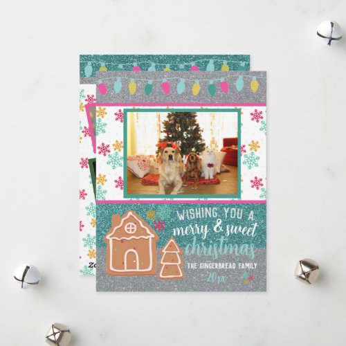 Christmas Photo Gingerbread Snowflake Glitter Holiday Card