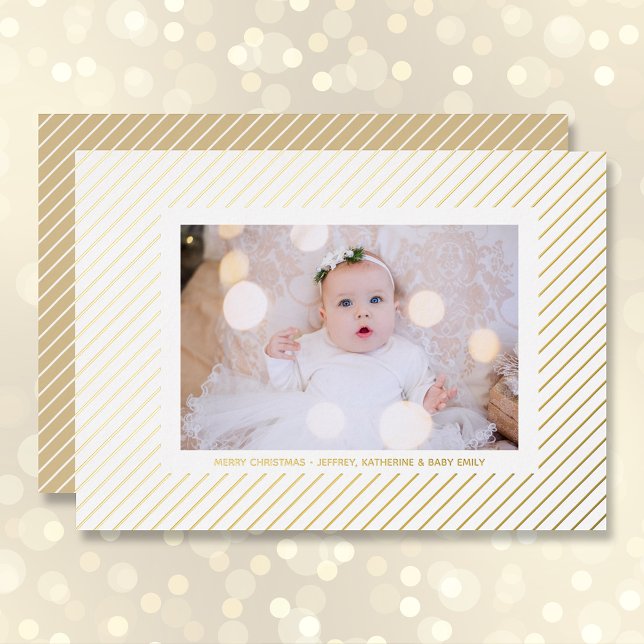 Christmas Photo Gold Pinstripe Foil Holiday Card (Creator Uploaded)