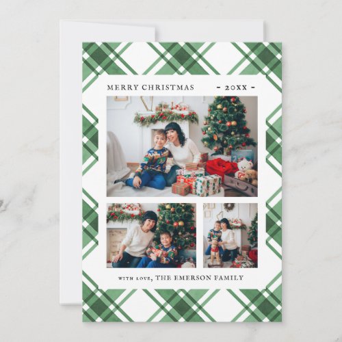 Christmas Photo Green Plaid Holiday Card