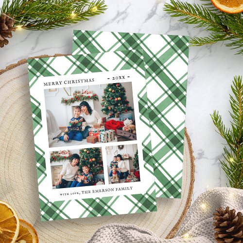 Christmas Photo Green Plaid Holiday Card