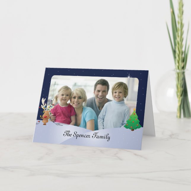 Christmas Photo Greeting Card with Rudolph (5x7) (Front)