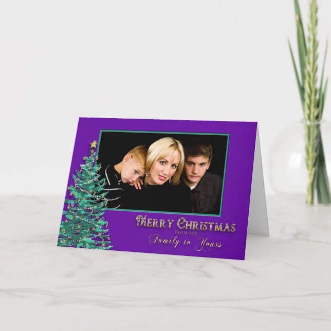 Christmas Photo Greeting - Purple/Teal Holiday Card (Front)