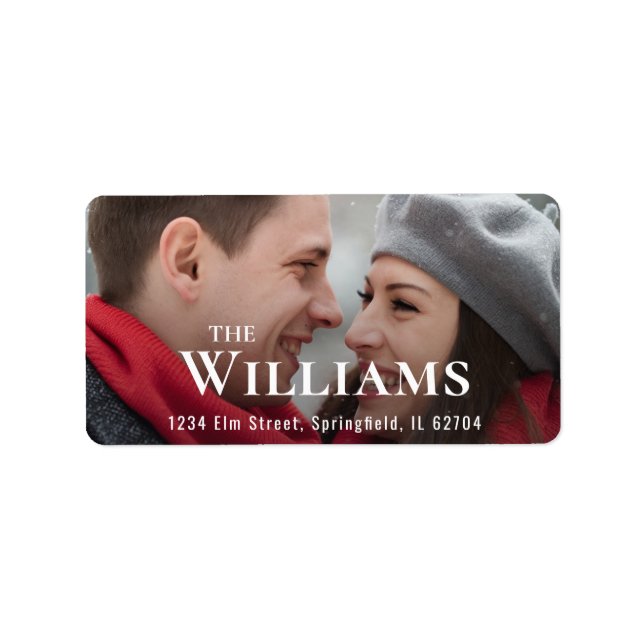 Christmas Photo Happy Couple Modern Elegan Label (Front)