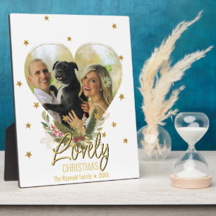 Christmas Photo Heart Lovely Gold Glitter Stars Plaque