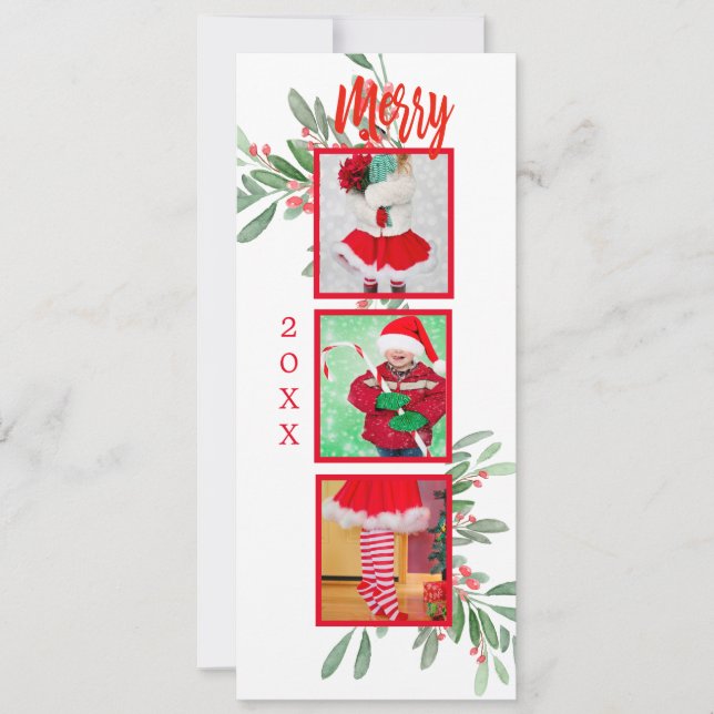 Christmas Photo Holiday Holly Wreath Merry Card (Front)