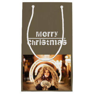 Christmas Photo Holiday Modern Gray Small Gift Bag