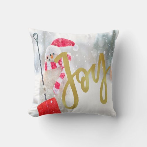 Christmas Photo Holiday Snowflake Joy Script Throw Pillow