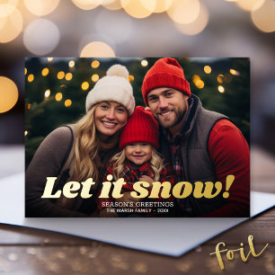 Christmas Photo Horizontal - Let it Snow - Gold Foil Holiday Card