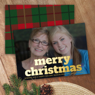 Christmas Photo horizontal Merry Christmas Plaid Foil Holiday Card