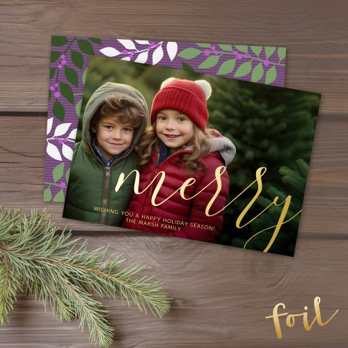 Christmas Photo _ horizontal with Gold MERRY Foil Holiday Card