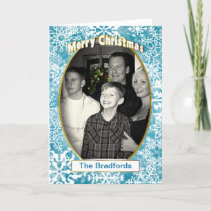 CHRISTMAS PHOTO INSERT BLUE SNOWFLAKES GREETING HOLIDAY CARD