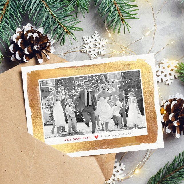 CHRISTMAS photo luxe glam gold brushed frame Holiday Card (Creator Uploaded)