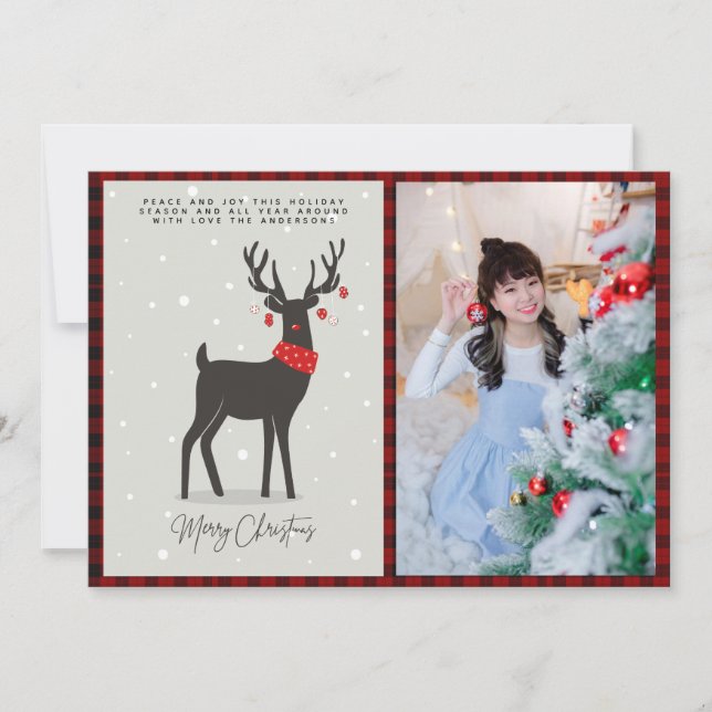 Christmas PHOTO Modern Folk Art Reindeer Card (Front)