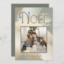 Christmas Photo Modern Noel Gold Brush Strokes
