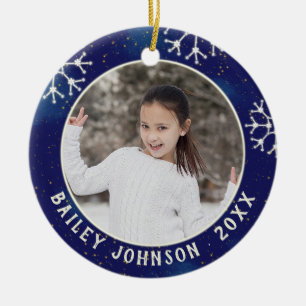 Christmas Photo Monogram Constellation Pattern Ceramic Ornament