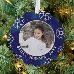 Christmas Photo Monogram Constellation Pattern Ornament Card