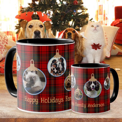 Christmas PHOTO Mug Tartan Baubles Kids Pets  Mug