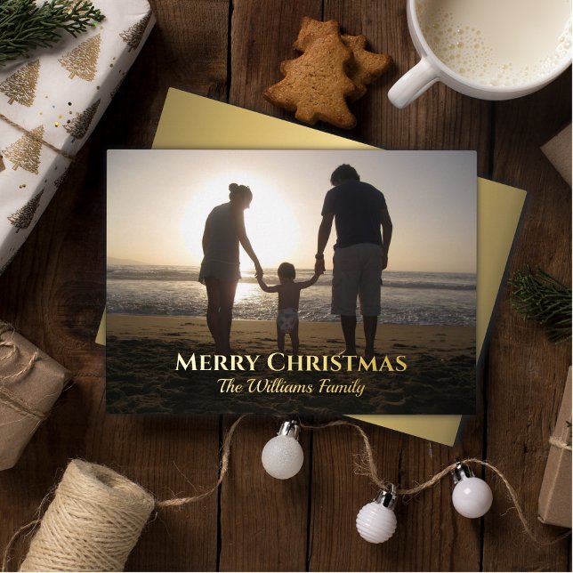 Christmas Photo Name Elegant Topography Gold Foil Holiday Card (Creator Uploaded)