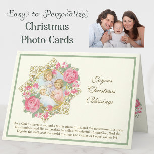 Christmas Photo Nativity Jesus vintage angels Holi Holiday Card