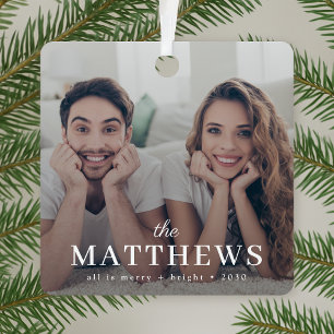 Christmas Photo Ornament Modern Couple Name