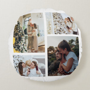 Christmas Photo Ornament, Photo Collage Christmas  Round Pillow