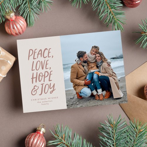 Christmas photo peace love hope joy neutral type holiday card