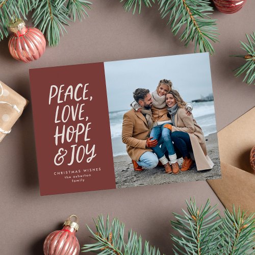 Christmas photo peace love hope joy type holiday card