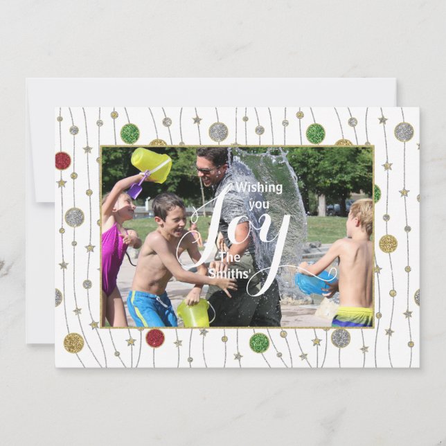 Christmas Photo Personalize Card "Ornaments/Stars" (Front)
