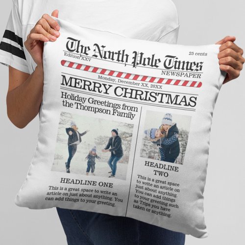 Christmas Photo Personalized Newspaper Throw Pillow