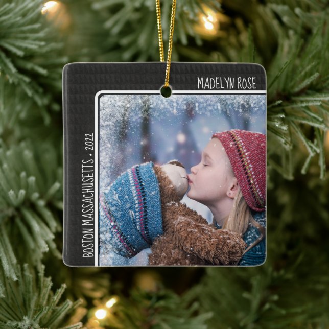 Christmas Photo Personalized Text Holiday Keepsake Ceramic Ornament (Tree)