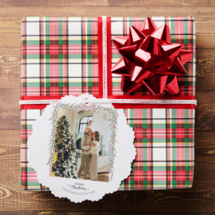 Christmas Photo Pink Bow Coquette Garland Holiday Ornament Card