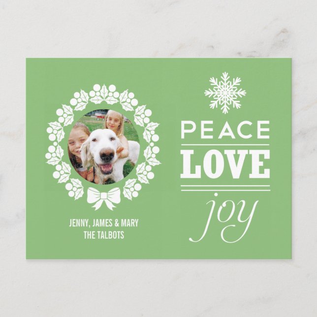 Christmas Photo Postcard - Peace, Love, and Joy (Front)