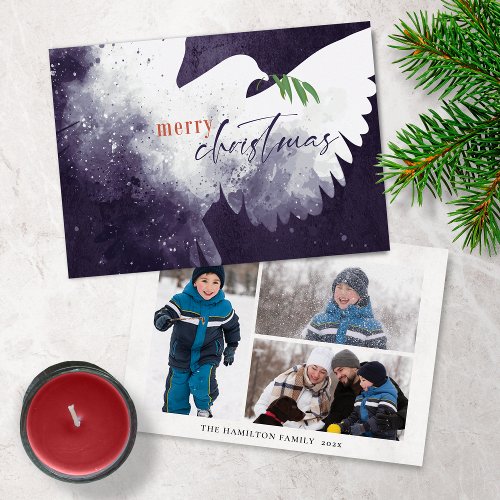 Christmas Photo Purple Dove Holiday Card