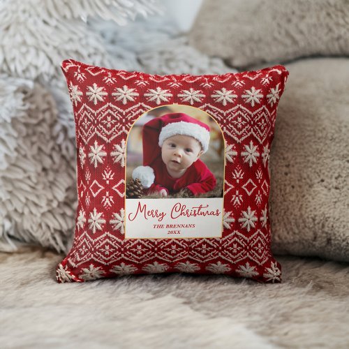 Christmas Photo Red Elegant Winter Holiday Throw Pillow