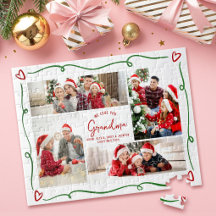 Christmas Photo Red Green Love You Grandma Doodles