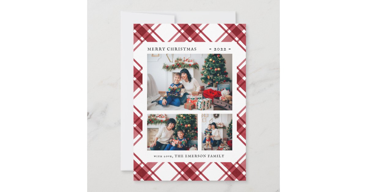 Christmas Photo Red Plaid Holiday Card Zazzle