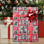 Christmas Photo Red Wrapping Paper<br><div class="desc">Make your own personalized wrapping paper with 5 of your best family photos. This red,  white and black gift wrap has a few simple snowflakes and the word joyful added to compliment the design.</div>