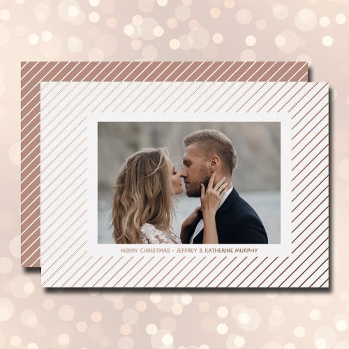 Christmas Photo Rose Gold Pinstripe Foil Holiday Card