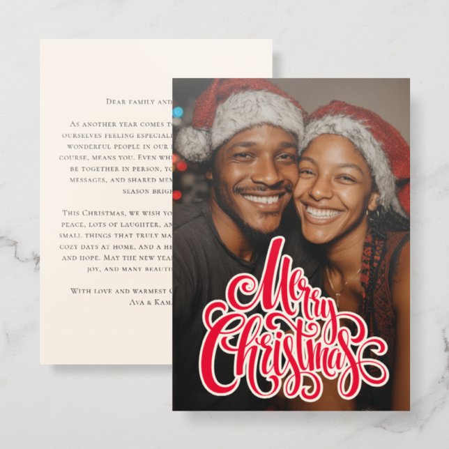 Christmas Photo Script Letterpress Card (Front/Back)