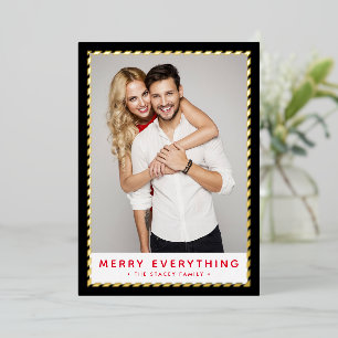 CHRISTMAS PHOTO simple gold border black red Foil Holiday Card