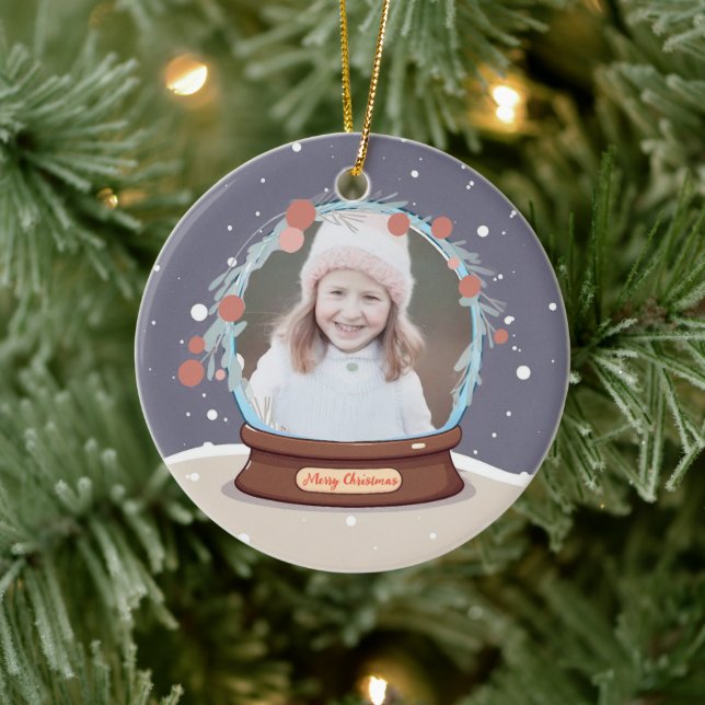 Christmas Photo Snow Globe  Ceramic Ornament (Tree)